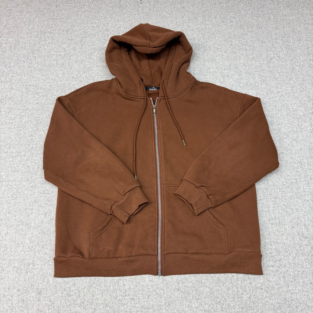 Trendy Queen Zip Up Hoodie XL Brown Oversized Fleece Sweatshirt Full Zip Hood